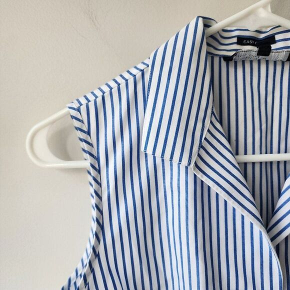 Women's Sleeveless Button Down Shirt | Cotton Collar Stripes | Jones New York S - Picture 2 of 7